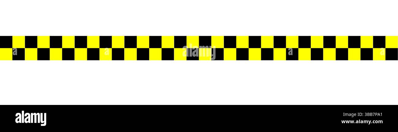 Warnband mit gelben und schwarzen abwechselnden quadratischen Streifen in grafischer Vektor-Illustration auf weißem Hintergrund, Vorsicht-Klebeband-Rand Stock Vektor