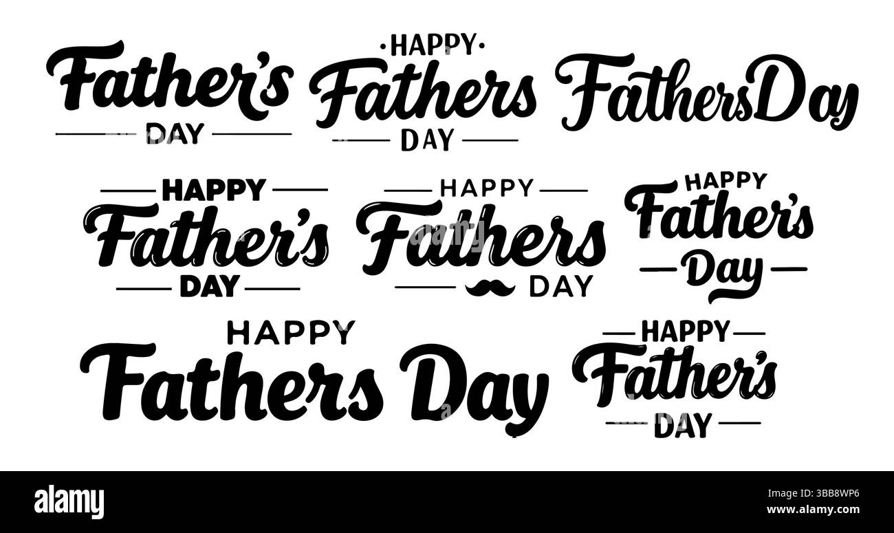 Kalligraphie-Satz für den Tag des glücklichen Vaters, Happy Vatertag Kalligraphie-Schriftkarte, Kalligraphie isoliert auf weißem Hintergrund . PNG-Bild Stock Vektor