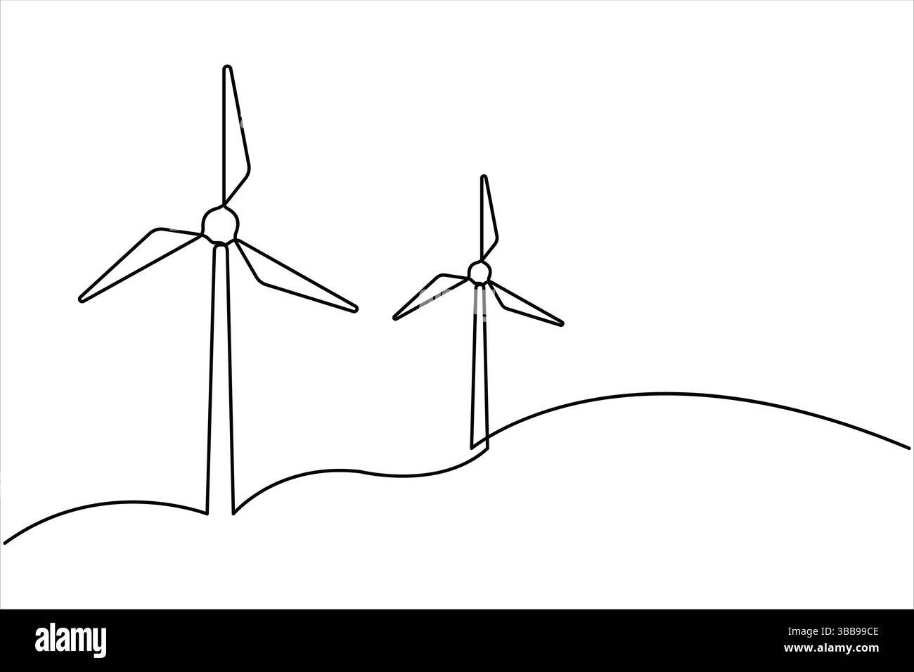 Kontinuierliche Einzeilenzeichnung alternativer Windenergieanlagen. Symbol für Ökologie und Naturschutz eine Linie Vektor-Illustration Stock Vektor