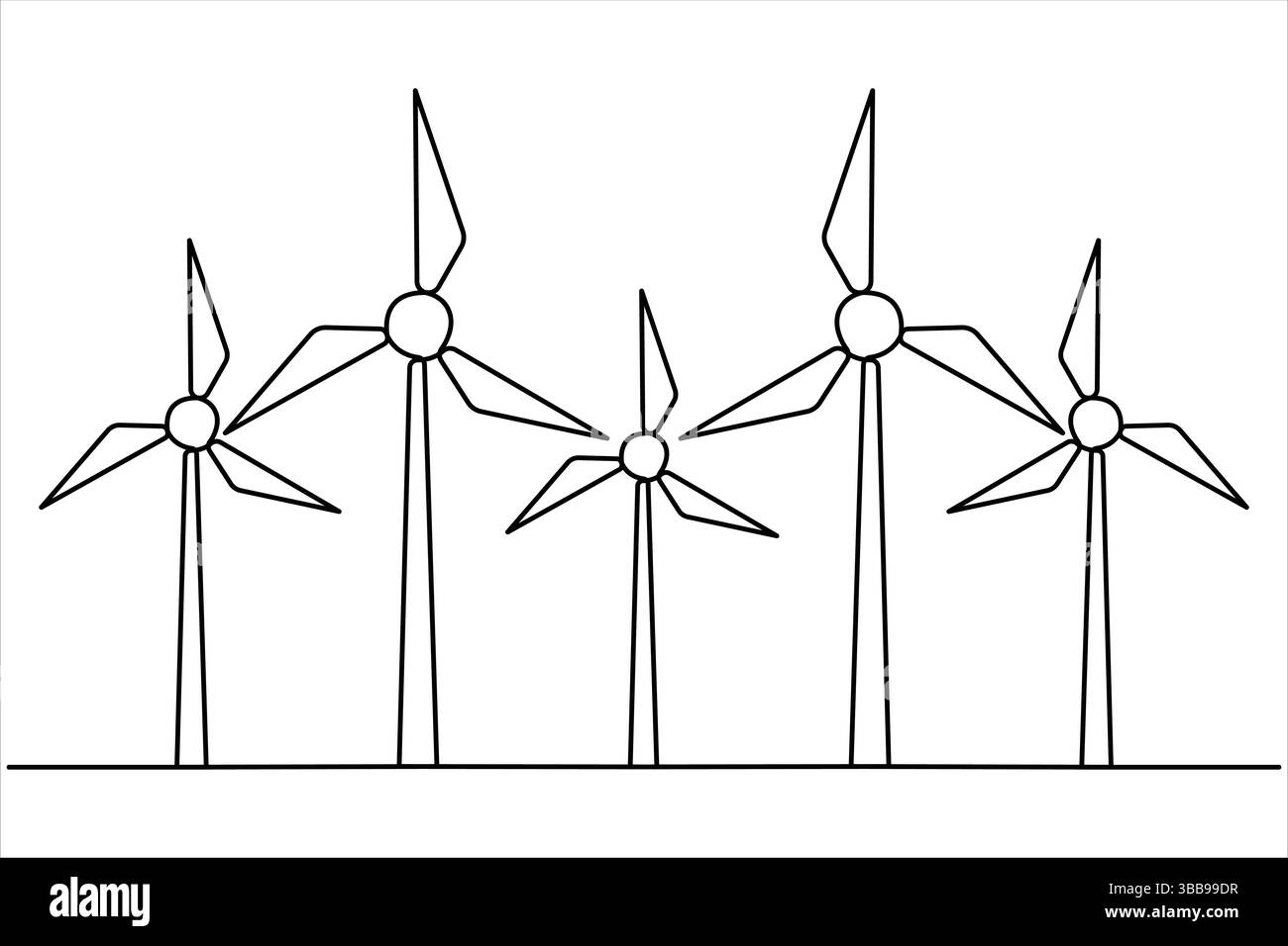 Kontinuierliche Einzeilenzeichnung alternativer Windenergieanlagen. Symbol für Ökologie und Naturschutz eine Linie Vektor-Illustration Stock Vektor