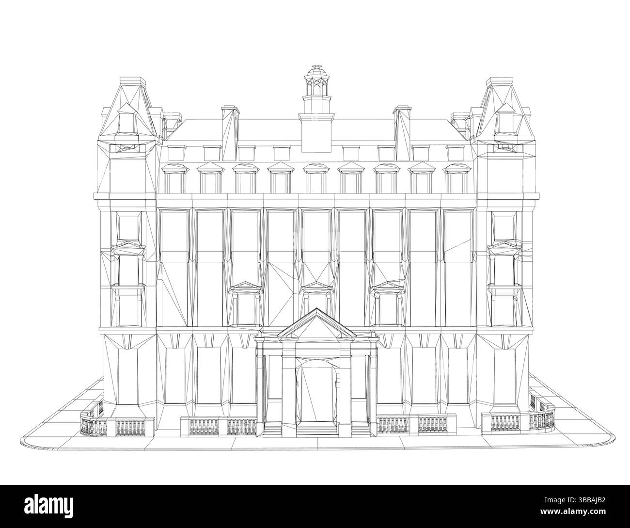 Ein großes Gebäude mit vielen Fenstern und einem großen Torbogen. Das Gebäude ist sehr alt und hat viele Details Stock Vektor