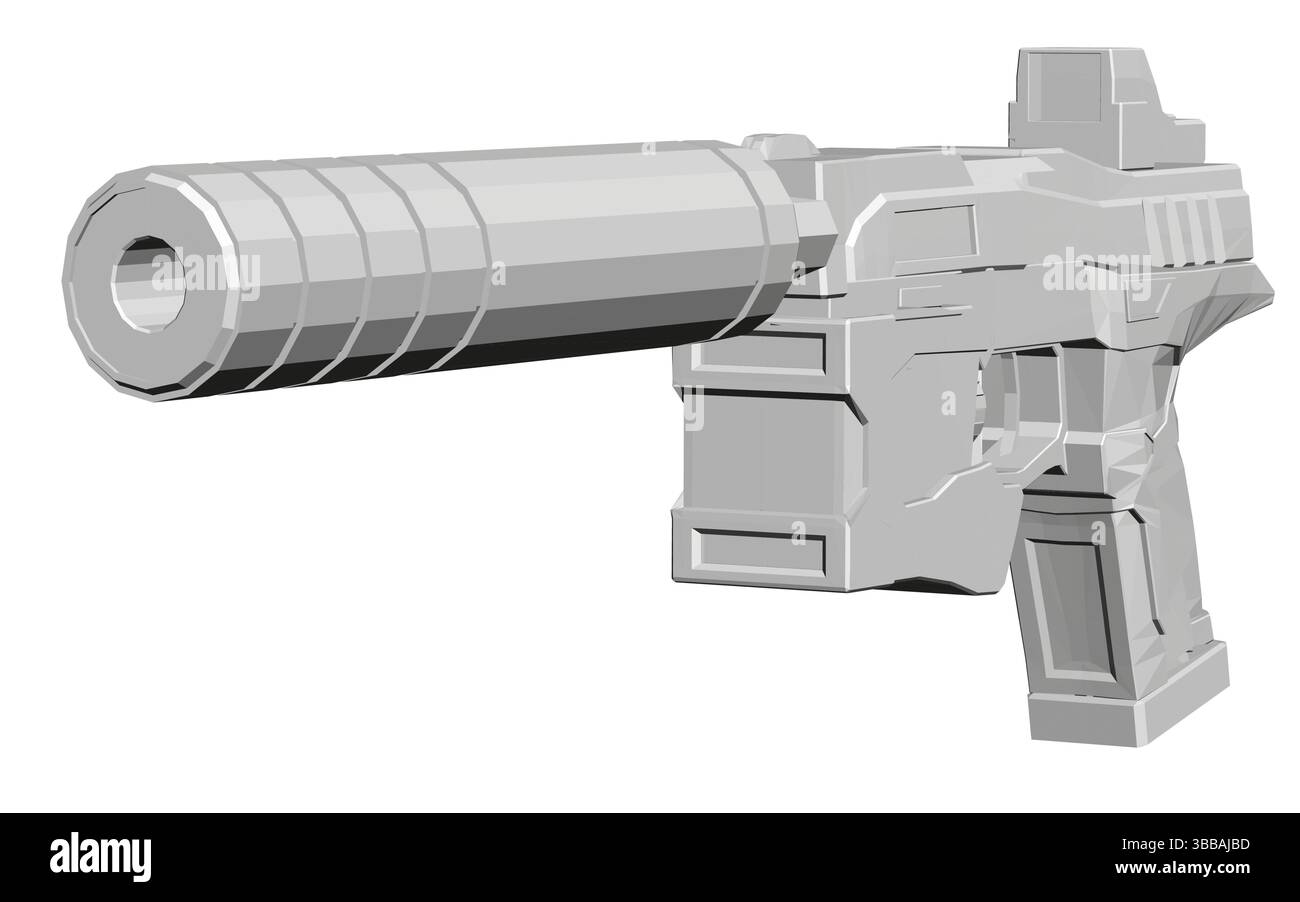 Eine Waffe mit einem Schalldämpfer drauf. Die Waffe ist weiß Stock Vektor