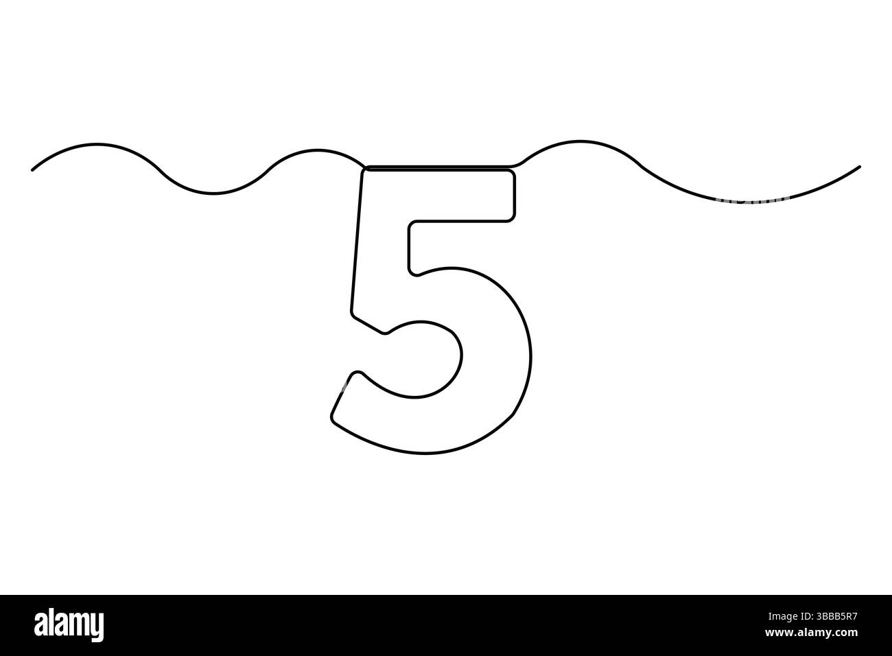 Nummer fünf durchgehende einzeilige Zeichnung von Nummer 5. Bearbeitbare einzeilige Zeichnung des Symbols Nummer 5. Vektorabbildung Stock Vektor