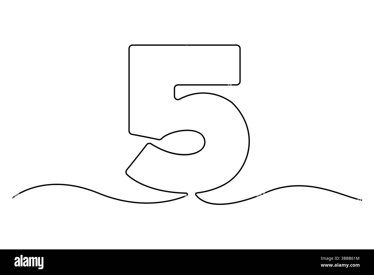 Nummer fünf durchgehende einzeilige Zeichnung von Nummer 5. Bearbeitbare einzeilige Zeichnung des Symbols Nummer 5. Vektorabbildung Stock Vektor