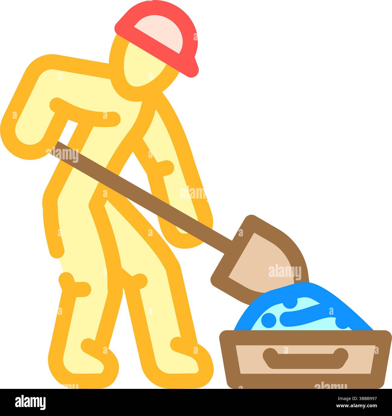 Arbeiter, der Zement-Farbe-Symbol-Vektor-Illustration mischt Stock Vektor