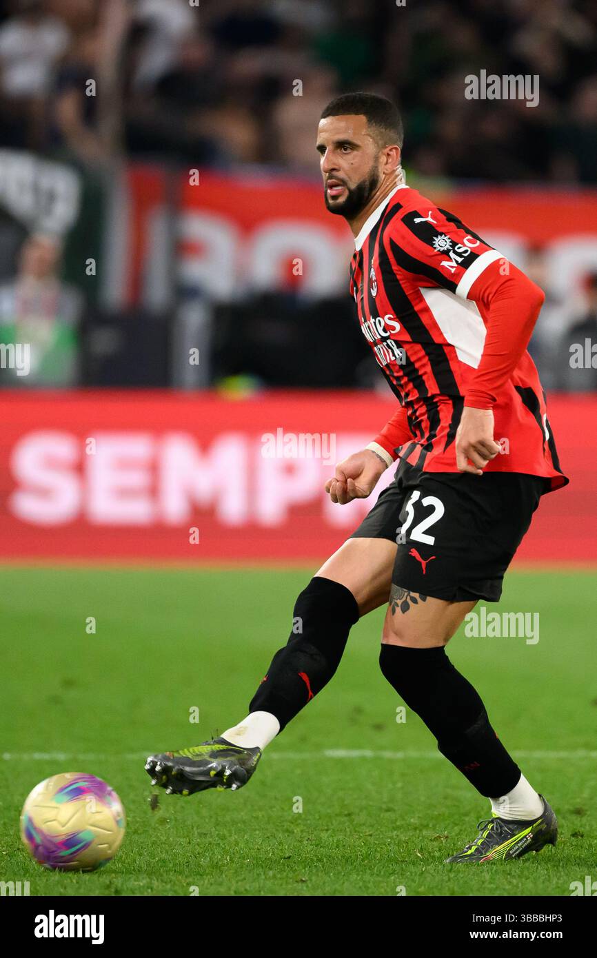 Kyle Walker vom AC Milan im Finale des Coppa Italia zwischen AC Milan und Bologna FC im Stadio Olimpico in Rom (Italien), 14. Mai 2025. Stockfoto