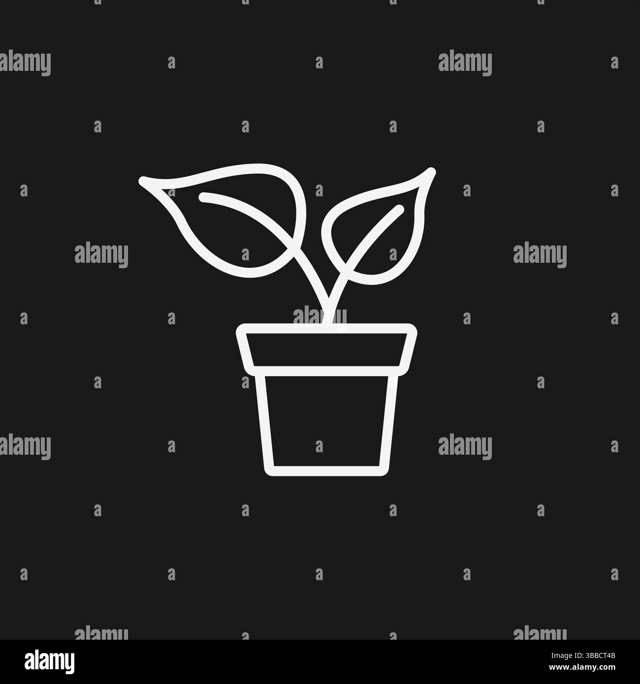 Weiße Umrisssymbole Pflanze im Topf auf schwarzem Hintergrund, Indoor Gardening Stock Vektor