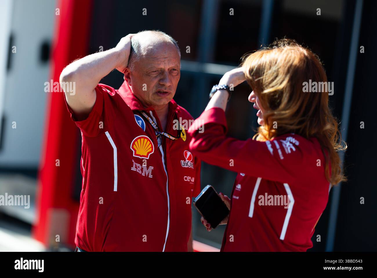 Imola, Italie. Mai 2025. VASSEUR Frédéric (fra), Teamleiter und Geschäftsführer der Scuderia Ferrari, Porträt während der Formel 1 AWS Gran Premio del Made in Italy e Dell'Emilia-Romagna 2025, Emilia Romagna Grand Prix 2025, 7. Runde der FIA Formel 1 Weltmeisterschaft 2025 vom 16. Bis 18. Mai 2025 auf dem Autodromo Internazionale Enzo e Dino Ferrari, in Imola, Italien - Foto JPPI Live/DPI Stockfoto