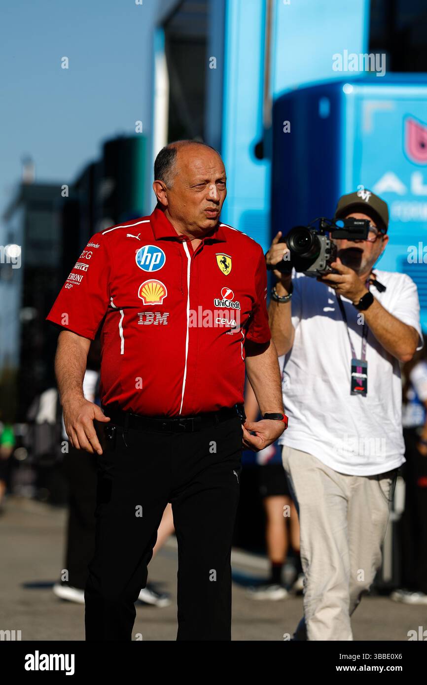VASSEUR Frederic (fra), Teamchef &amp; General Manager der Scuderia Ferrari, Porträt während der Formel 1 AWS Gran Premio del Made in Italy e Dellâ??Emilia-Romagna 2025, Emilia Romagna Grand Prix 2025, 7. Runde der FIA Formel 1 Weltmeisterschaft 2025 vom 16. Bis 18. Mai 2025 auf dem Autodromo Internazionale Enzo e Dino Ferrari in Imola, Italien Stockfoto