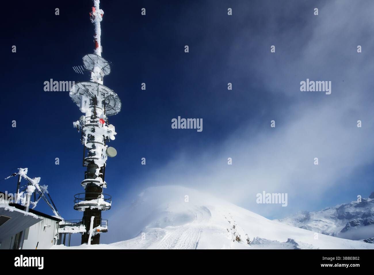 Mobilfunkturm im Winter, Schweiz, Europa Stockfoto