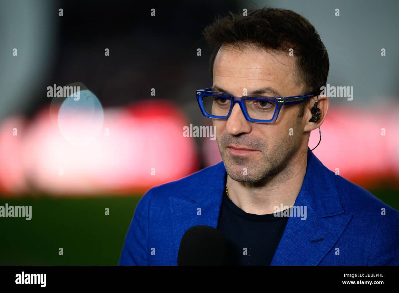 Ehemaliger Spieler und Experte Alessandro Del Piero während des Finalspiels zwischen dem AC Milan und Bologna FC im Stadio Olimpico in Rom (Italien) am 14. Mai 2025. Stockfoto