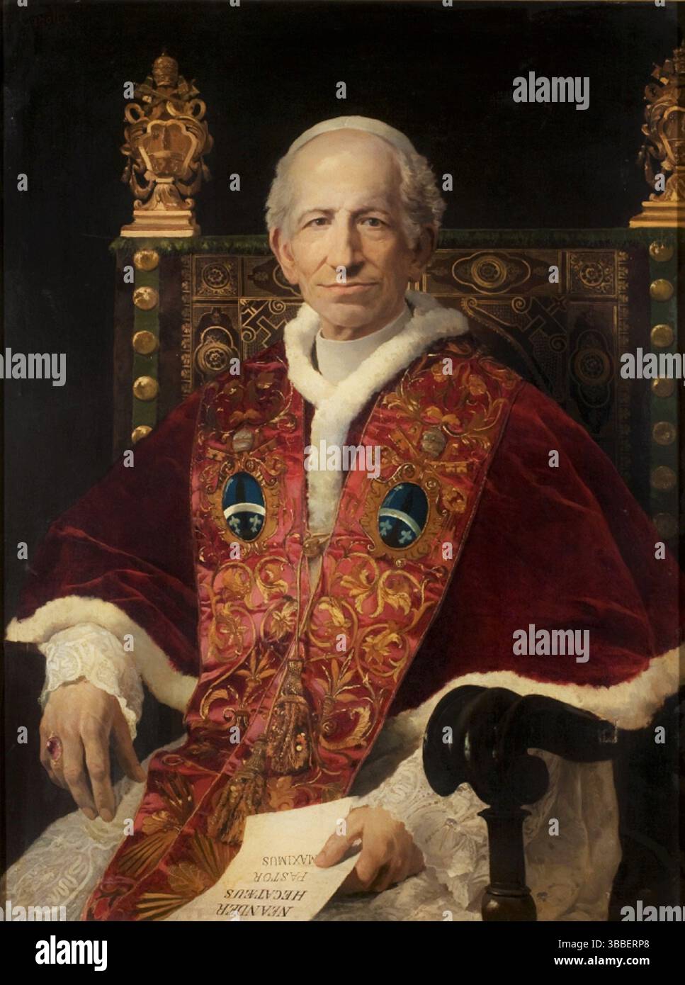 Papst Leo XIII. Vintage Ölgemälde Porträt von Fabio Cipolla um 1878 Stockfoto