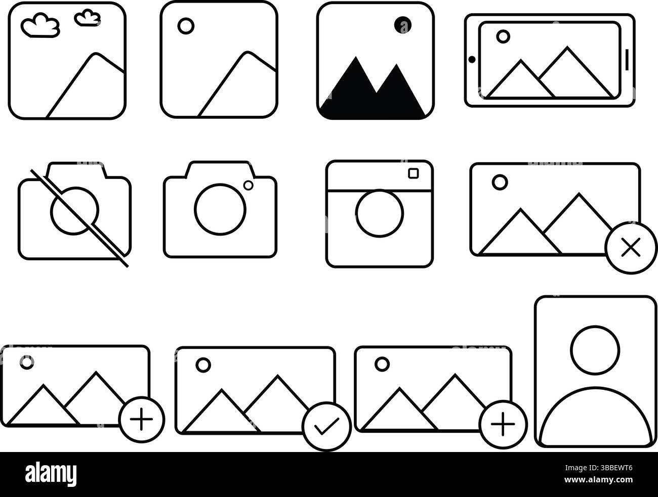 Vektorlinien-Symbole Satz von Kameras und Fotoausrüstung – Stock-Illustration Stock Vektor