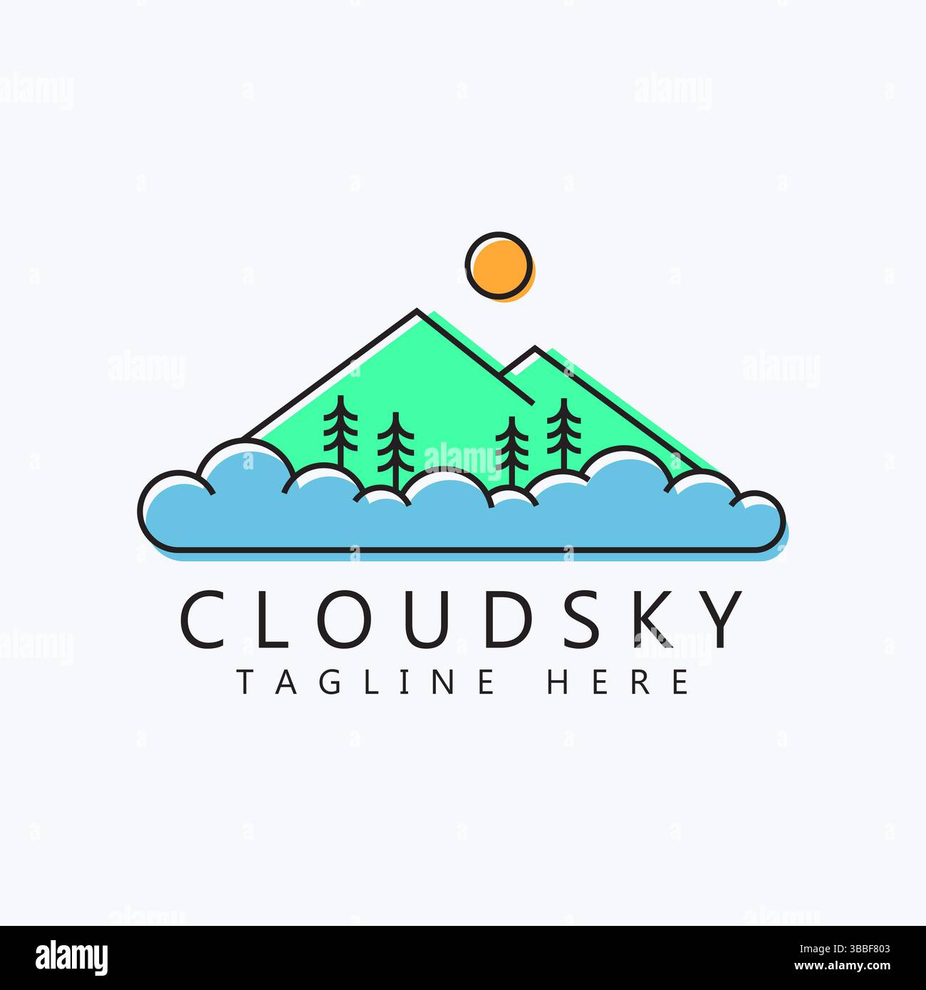 Illustration Natur Logo Mountain Cloud Sky Adventure Outdoor Business Sign Symbol. Stock Vektor
