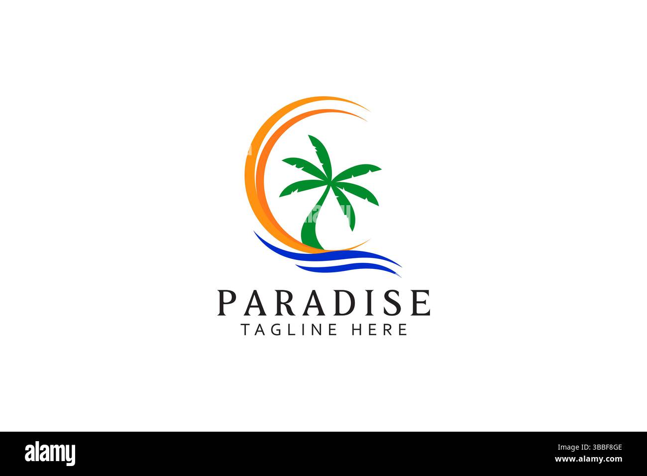 Palm Beach Sommer Natural Paradise Resort Vacation Place Logo Vorlage. Stock Vektor