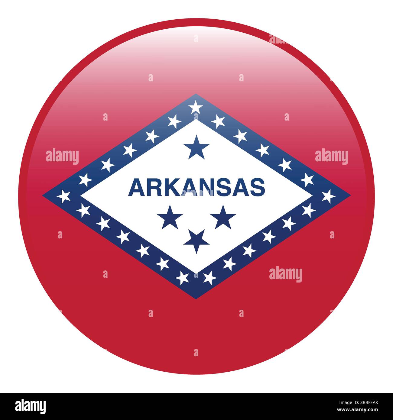 Flagge von Arkansas. Arkansas Kreisflagge 3D Logo Icon Computer Vektor Illustration Design. Stock Vektor