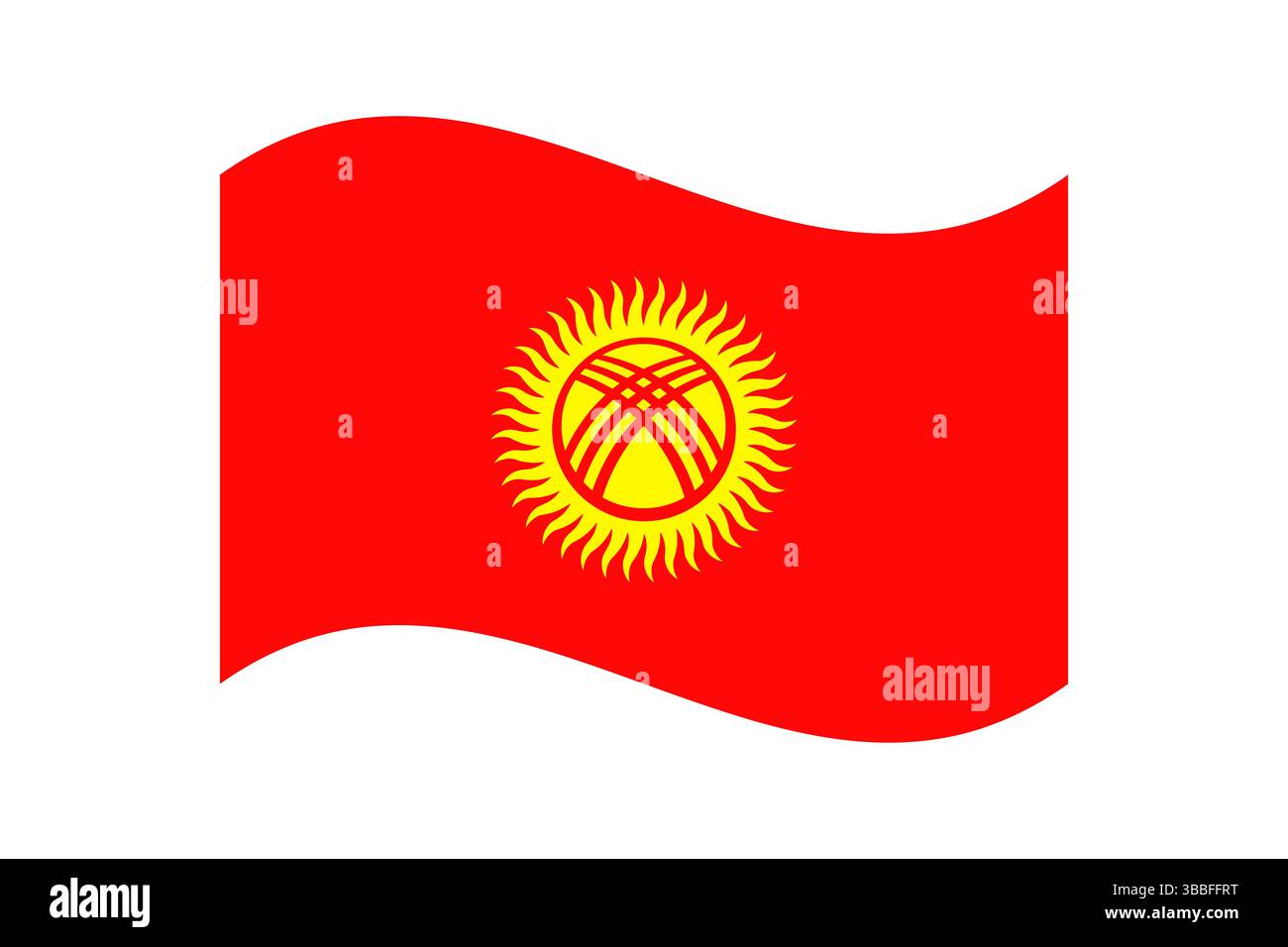 Flagge von Kirgisistan. Kirgisistan wellige Flagge digitale Vektor-Illustration. Flatterfahne. Stock Vektor
