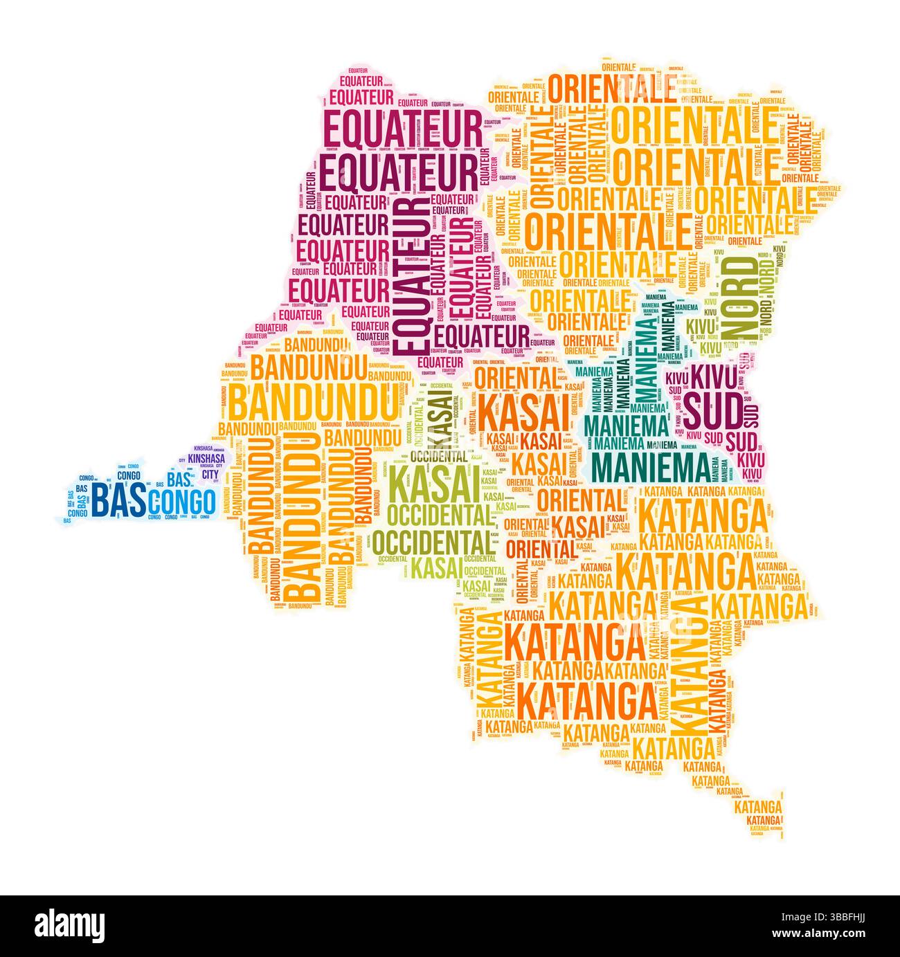 Demokratische Republik Kongo Wortwolke. Ländliches Design. Demokratische Republik Kongo farbige Illustration. Stock Vektor
