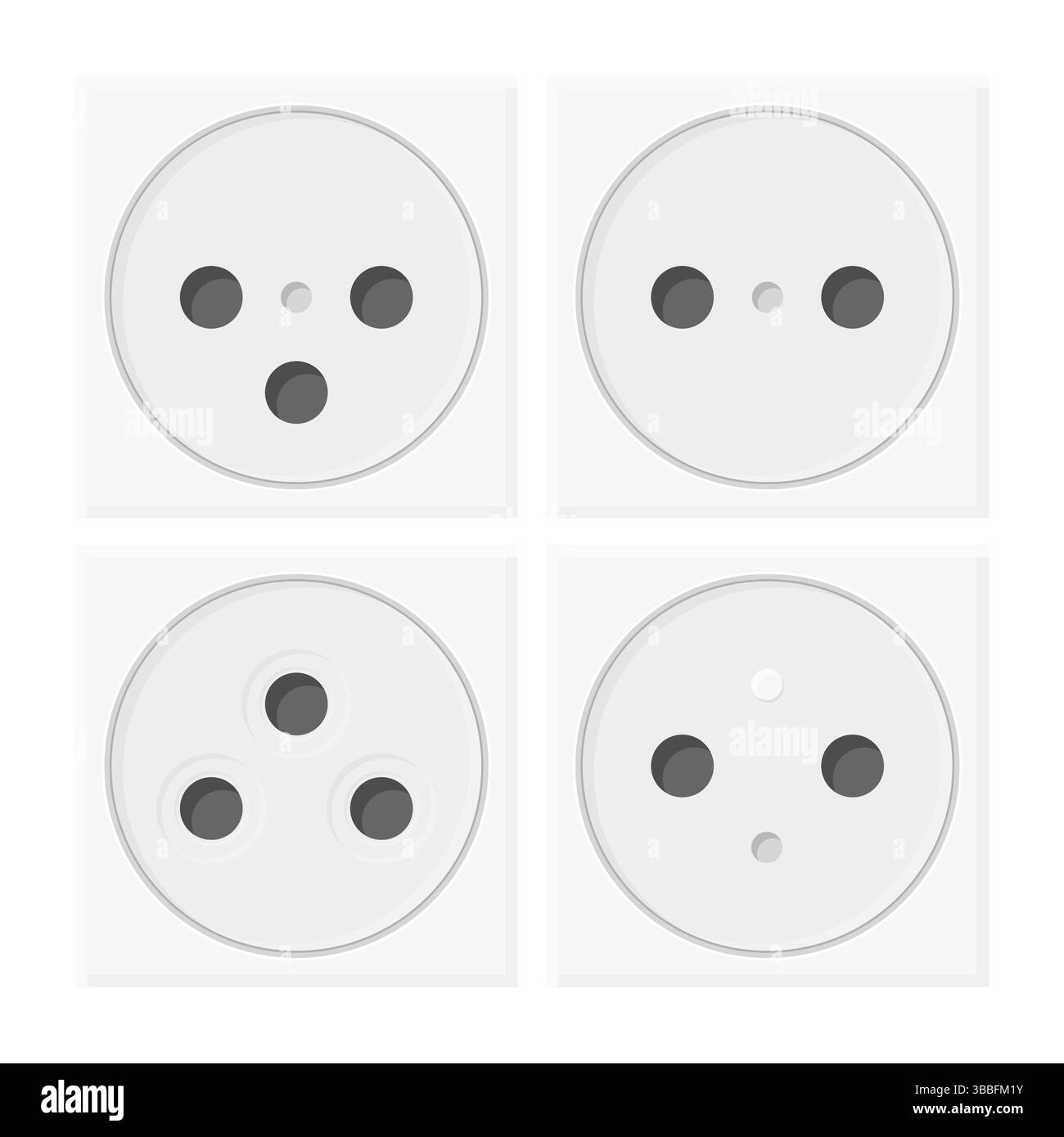 Vektor der Wandsteckdose auf weißem Hintergrund. Verschiedene Arten von elektrischen Steckdosen. Icon Steckdose. Stock Vektor