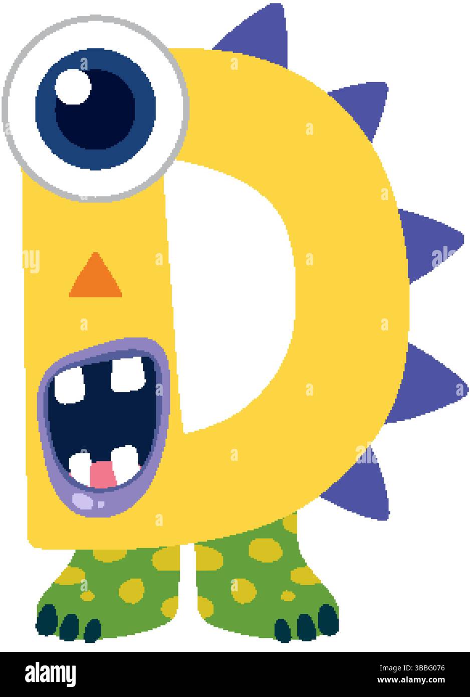 Farbenfrohe Vektor-Illustration eines Monsterthemas Buchstaben D mit lebhaften Farben und skurrilen Designelementen Stock Vektor