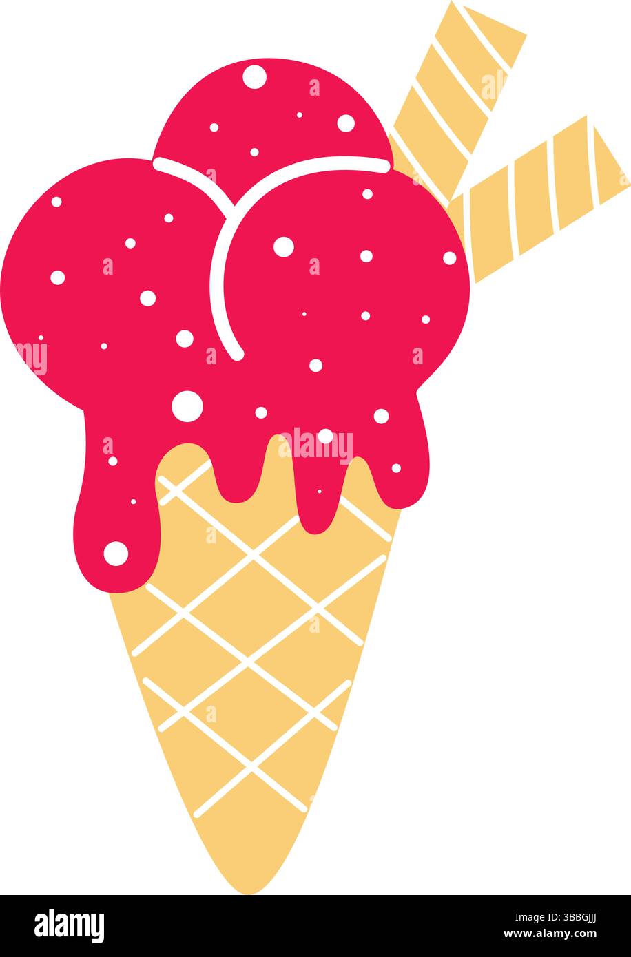 Eiskegel isoliert auf weißem Hintergrund. Erfrischende milchig cremige Frucht Beere Dessert Clip Art. Kugeln mit knalligem rosa Eis in Waffelkegel Stock Vektor