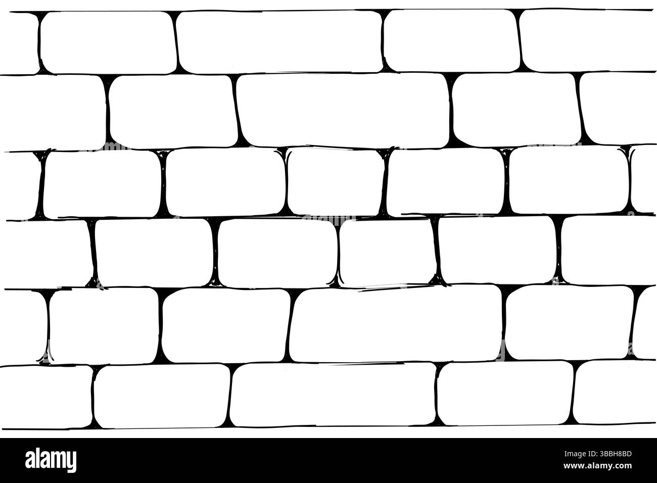 Steinmauerlinie einfache Kritzelwand. Skizzieren Sie die Wand aus Mauerwerk. Handgezeichneter Kachelpfad. Umrisszeichnung, Ziegelstein, alter Schutt. Vektorabbildung Stock Vektor
