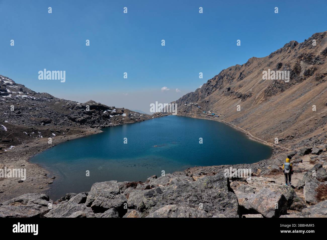 Abfahrt zum heiligen Gosaikunda-See im Langtang-Nationalpark, Nepal Stockfoto