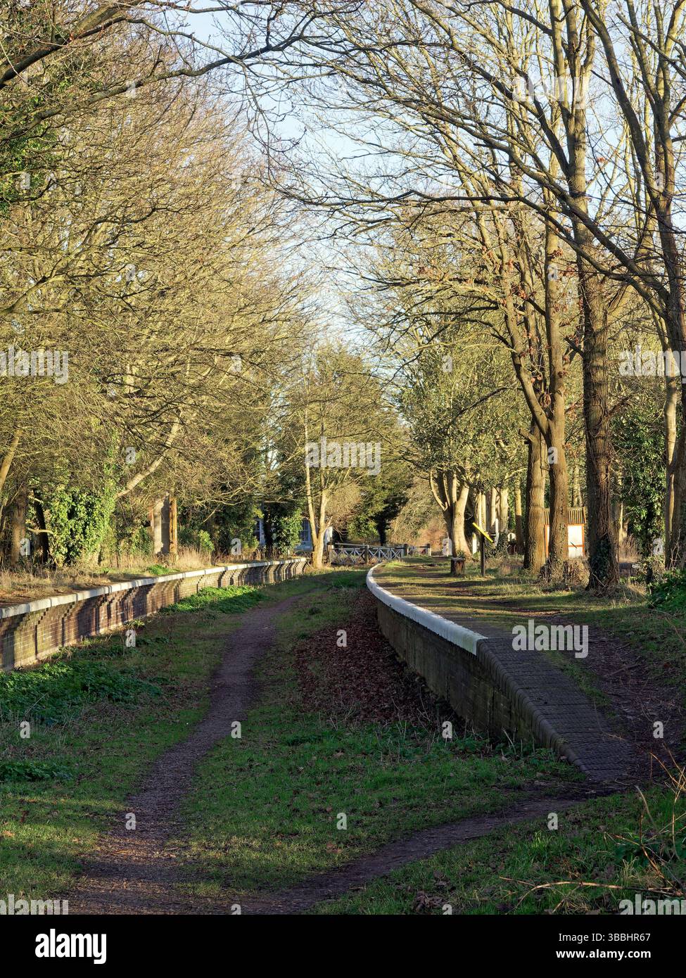 Die Honstation an der M&GN-Strecke nach Great Yarmouth wurde 1959 stillgelegt. Die Überreste werden von lokalen Freiwilligen gepflegt und die Strecke ist heute ein Fußweg. Stockfoto