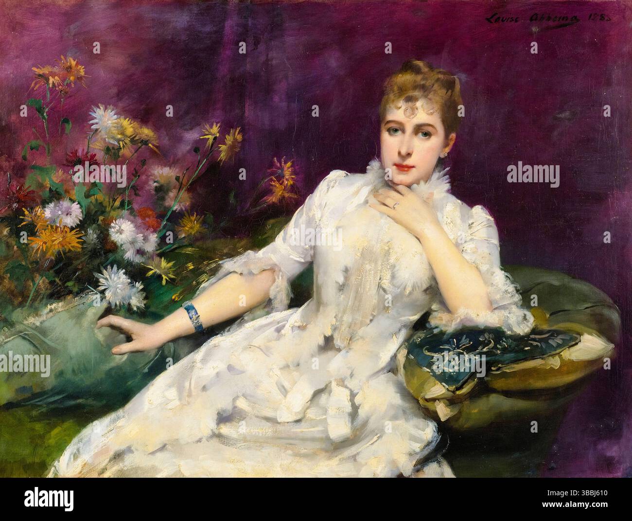 Louise Abbéma, die Dame mit den Blumen, Portraitgemälde in Öl auf Leinwand, 1883 Stockfoto