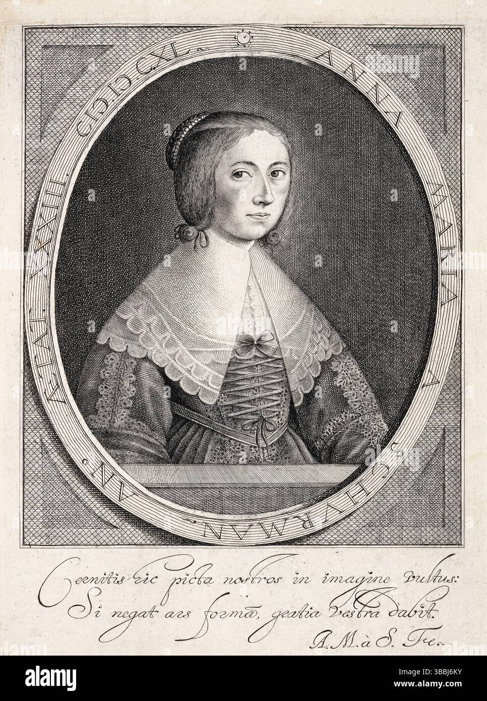 Anna Maria van Schurman (1607–1678), Selbstporträtstich der niederländischen Künstlerin, Gelehrten und Schriftstellerin, 1640 Stockfoto