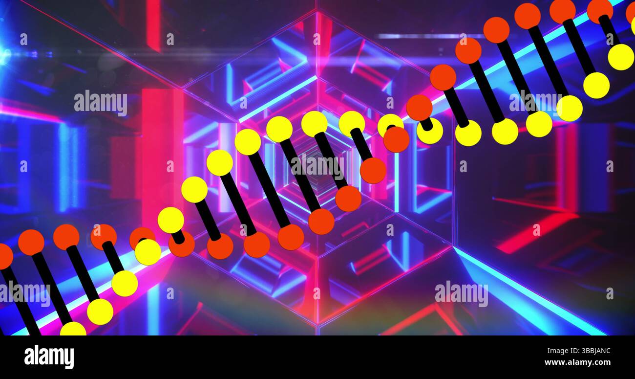 Bild des dna-Strangs über dem digitalen Tunnel Stockfoto