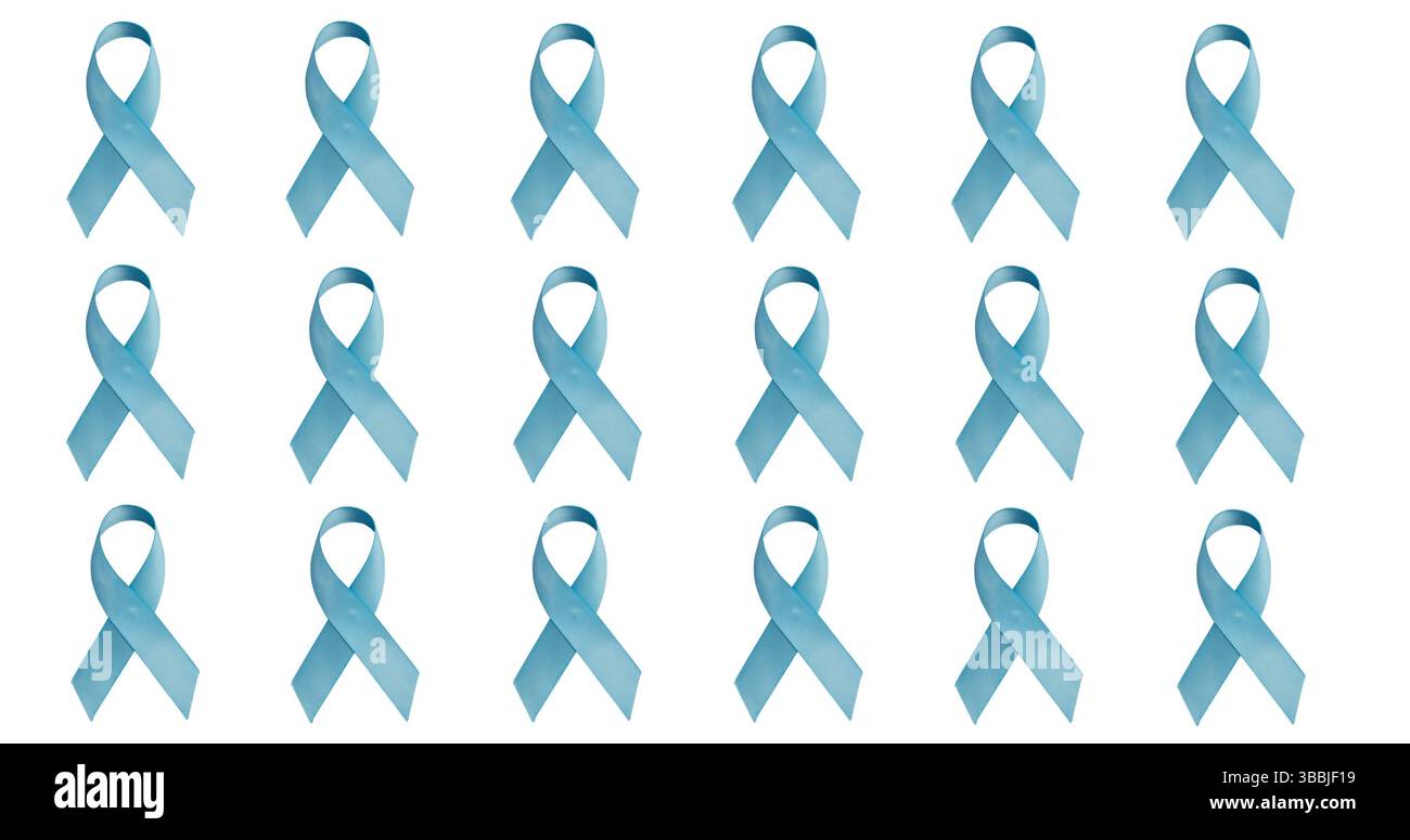 Bild der blauen Krebsbandsymbole auf weißem Hintergrund Stockfoto