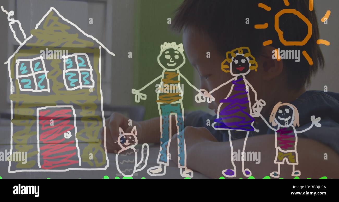 Bild von Kindern, die über den asiatischen Jungen in der Schule zeichnen Stockfoto