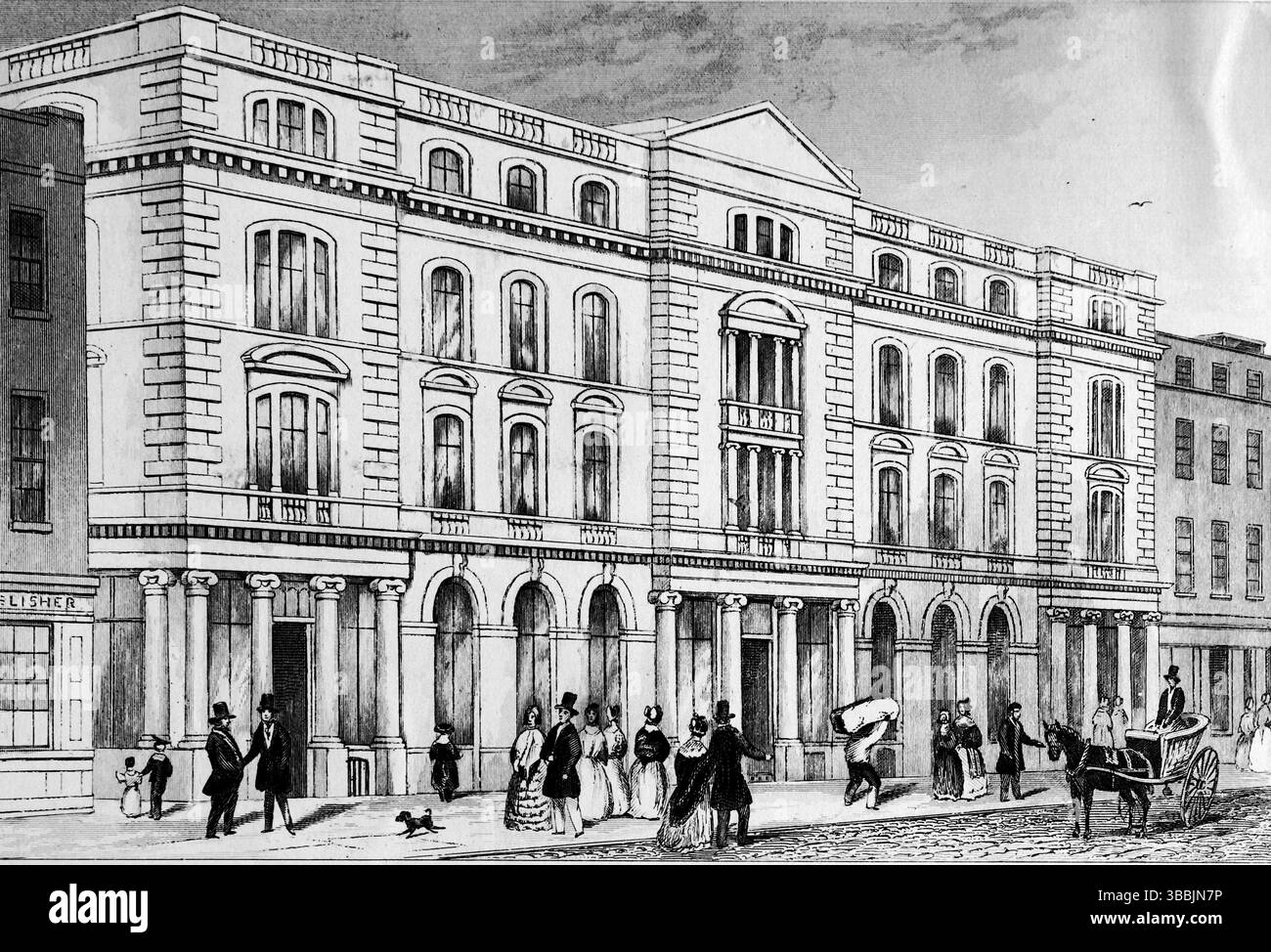 Veröffentlicht von L. Tallis, London, um 1850: The Religious Tract Society’s Repository in Paternoster Row, London, mit einem großen Gebäude mit Menschen auf der Straße und der Straße davor. Aus einem viktorianischen und edwardianischen Scrapbook, das scheinbar von einer unbenannten Person zusammengestellt wurde. Stockfoto