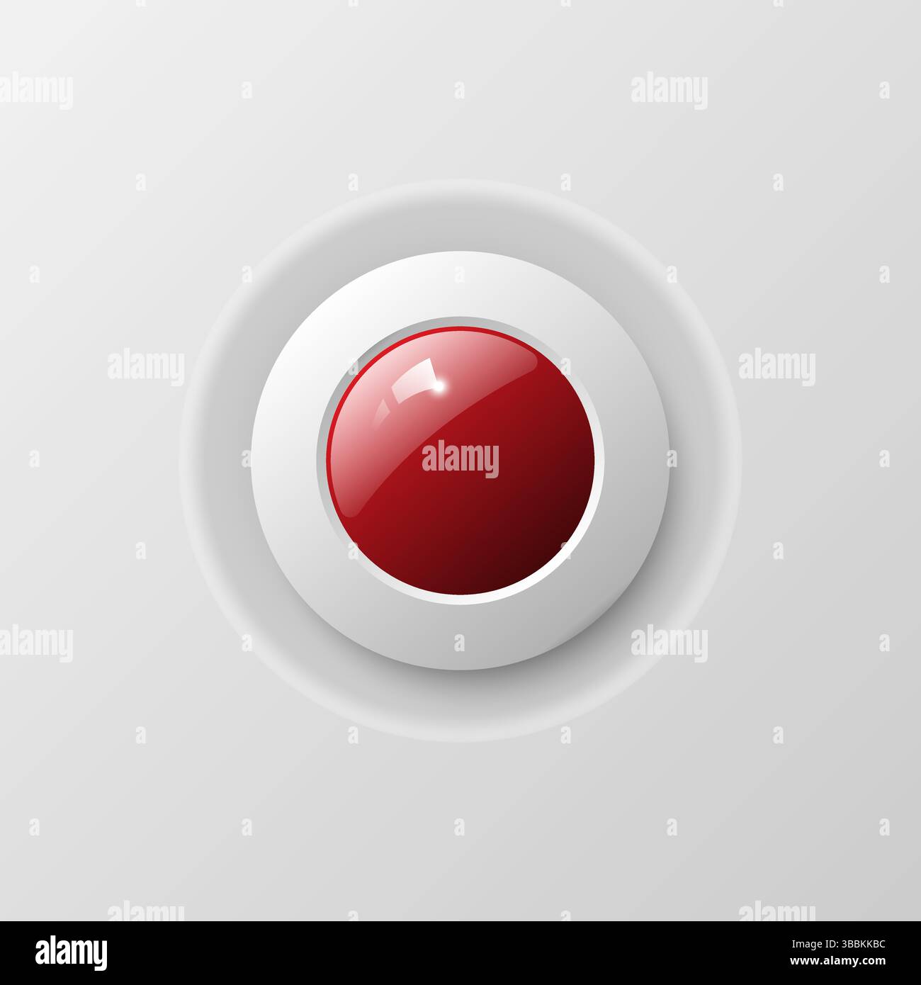 Realistische rote Drucktaste mit glänzendem Glanz und 3D-Stil auf hellgrauem Hintergrund, Vektorillustration Stock Vektor