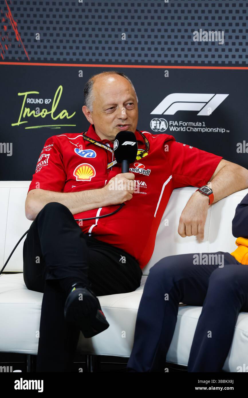 VASSEUR Frederic (fra), Teamchef &amp; General Manager der Scuderia Ferrari, Porträt während der Formel 1 AWS Gran Premio del Made in Italy e Dellâ??Emilia-Romagna 2025, Emilia Romagna Grand Prix 2025, 7. Runde der FIA Formel 1 Weltmeisterschaft 2025 vom 16. Bis 18. Mai 2025 auf dem Autodromo Internazionale Enzo e Dino Ferrari in Imola, Italien Stockfoto