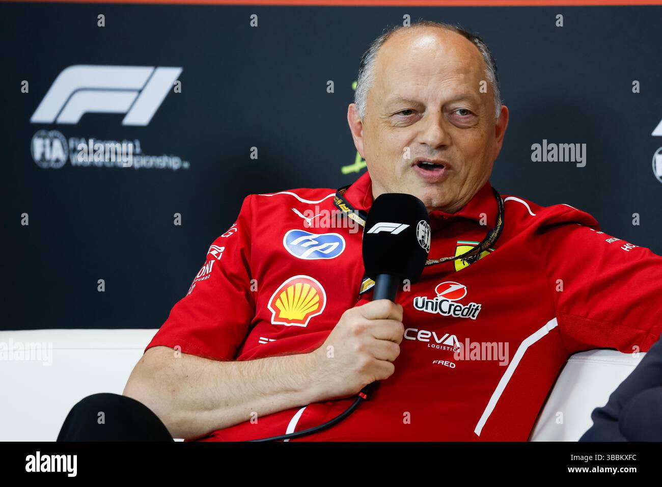 VASSEUR Frederic (fra), Teamchef &amp; General Manager der Scuderia Ferrari, Porträt während der Formel 1 AWS Gran Premio del Made in Italy e Dellâ??Emilia-Romagna 2025, Emilia Romagna Grand Prix 2025, 7. Runde der FIA Formel 1 Weltmeisterschaft 2025 vom 16. Bis 18. Mai 2025 auf dem Autodromo Internazionale Enzo e Dino Ferrari in Imola, Italien Stockfoto