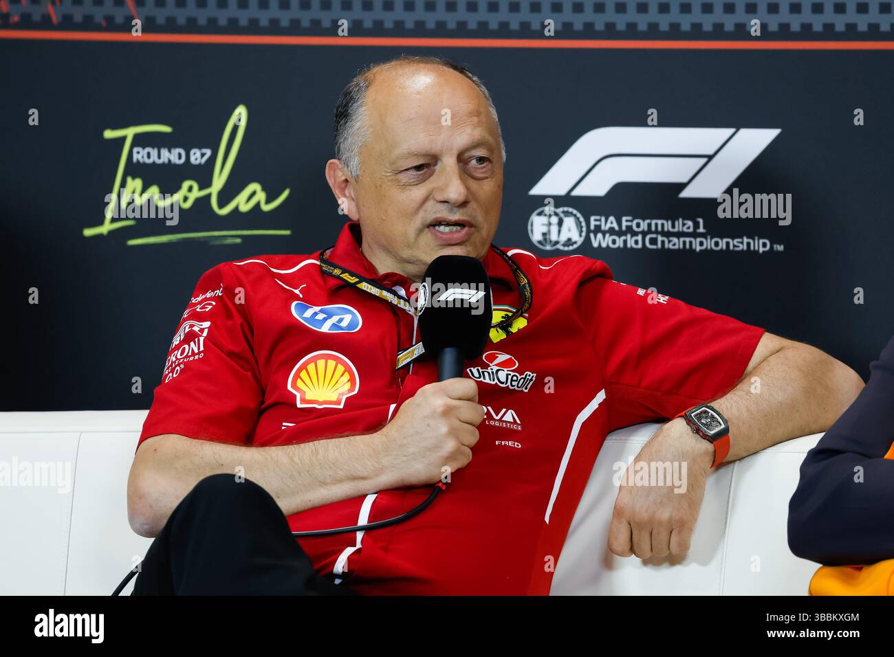 VASSEUR Frederic (fra), Teamchef &amp; General Manager der Scuderia Ferrari, Porträt während der Formel 1 AWS Gran Premio del Made in Italy e Dellâ??Emilia-Romagna 2025, Emilia Romagna Grand Prix 2025, 7. Runde der FIA Formel 1 Weltmeisterschaft 2025 vom 16. Bis 18. Mai 2025 auf dem Autodromo Internazionale Enzo e Dino Ferrari in Imola, Italien Stockfoto