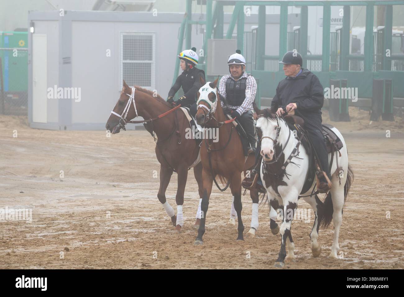 Baltimore City, USA. Mai 2025. Mai 2025, Pimlico Racetrack, Baltimore City, Maryland, USA. Medien, Pferdebegeisterte und Einheimische aus der Nachbarschaft versammelten sich, um Vollblüter beim Preakness-Pferderennen am Samstag zu beobachten. Preakness ist das zweite Juwel der drei Juwelen-Krone, aber es wird keine drei überfüllten Juwelen geben, da der Gewinner des Kentucky Derby nicht in Preakness antreten wird. (Foto: Robyn Stevens Brody/SIPA USA) Credit: SIPA USA/Alamy Live News Stockfoto