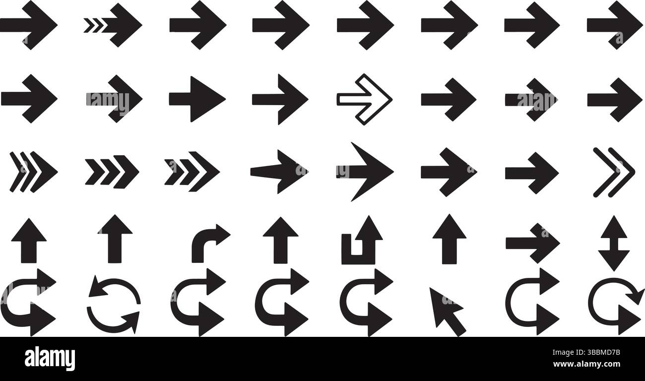 Schwarze Pfeile und Cursorsymbole Ein umfassendes Vektorset für die Navigation Stock Vektor