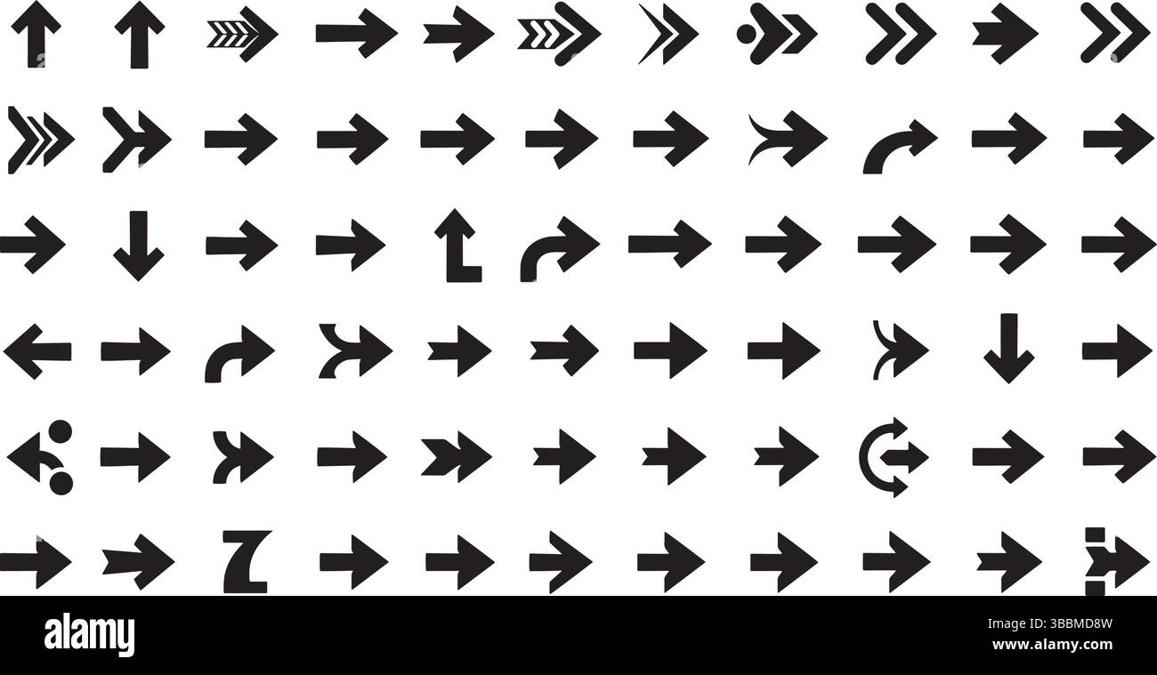 Pfeilsymbol Set Modern Cursor Collection mit diversen schwarzen Pfeilschildern Stock Vektor
