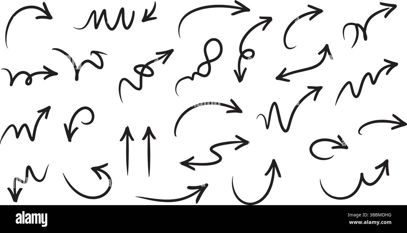 Minimalistische Zeigersammlung einfache gekrümmte Pfeile für Konstruktionsprojekte Stock Vektor