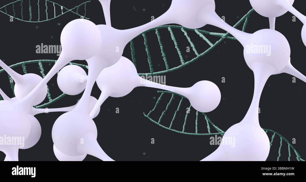 Bild des dna-Strangs über Molekülen Stockfoto