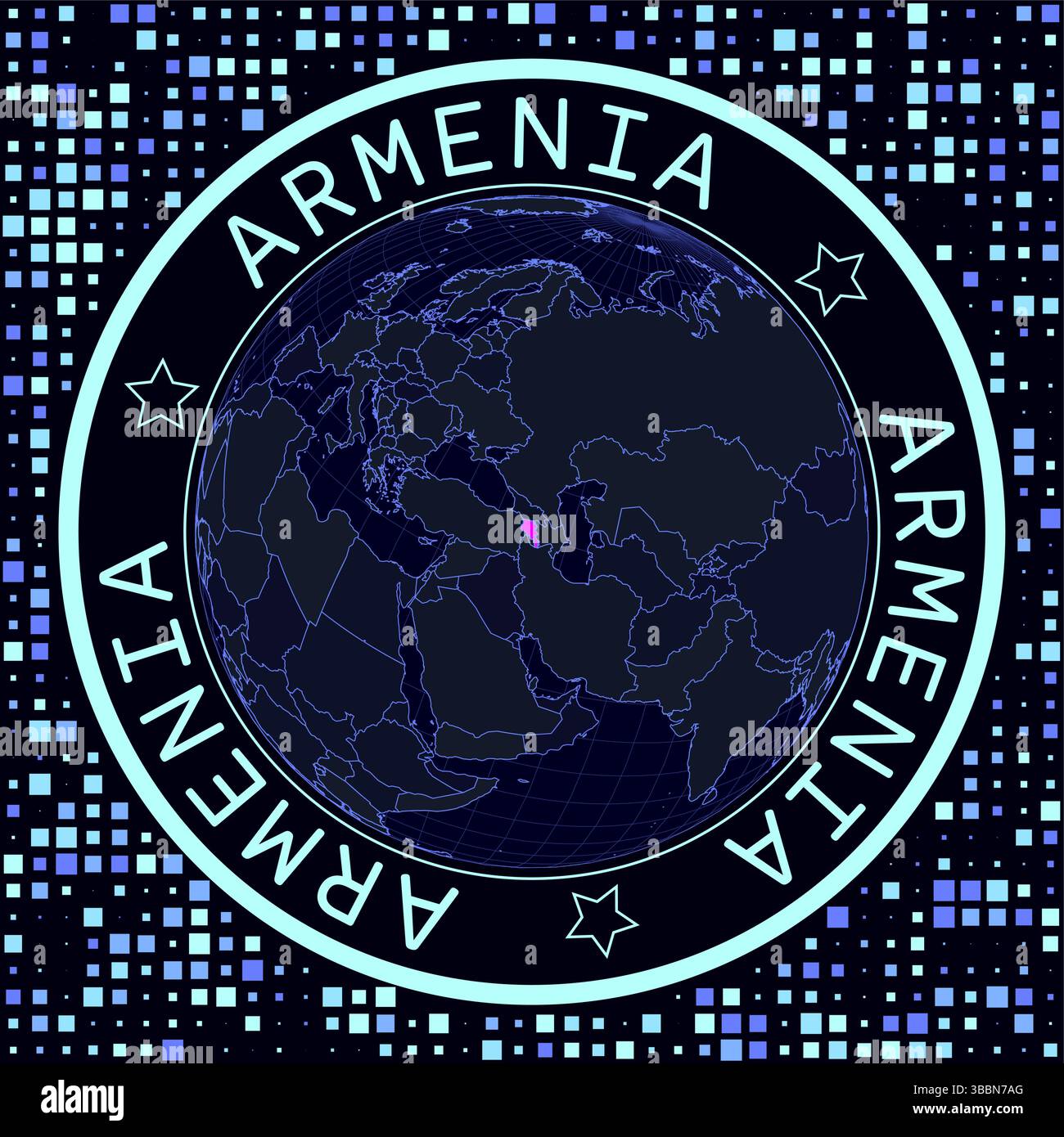 Armenien auf Globus-Vektor. Futuristische Satellitenansicht der Welt mit Schwerpunkt Armenien. Stock Vektor