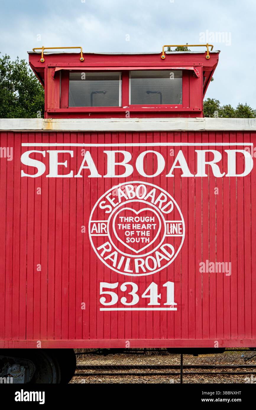 Restaurierte Seaboard M930 Caboose, Lake Wales History Museum, South Scenic Highway, Lake Wales, Florida Stockfoto