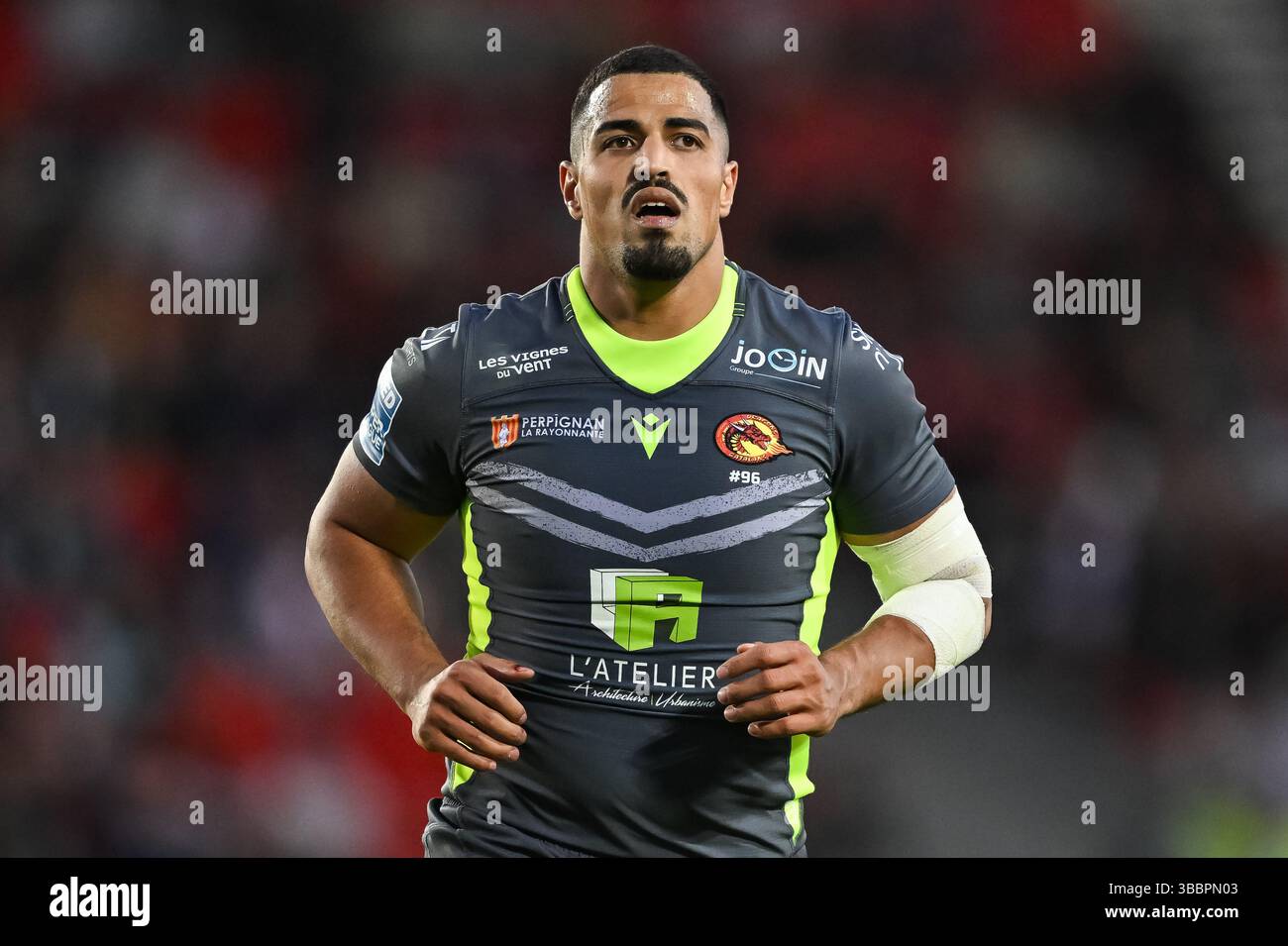 ST. HELENS, ENGLAND - 15. MAI 2025: Fouad Yaha von Catalan Dragons während der Betfred Super League Runde 11 St. Helens gegen Catalan Dragons Stockfoto