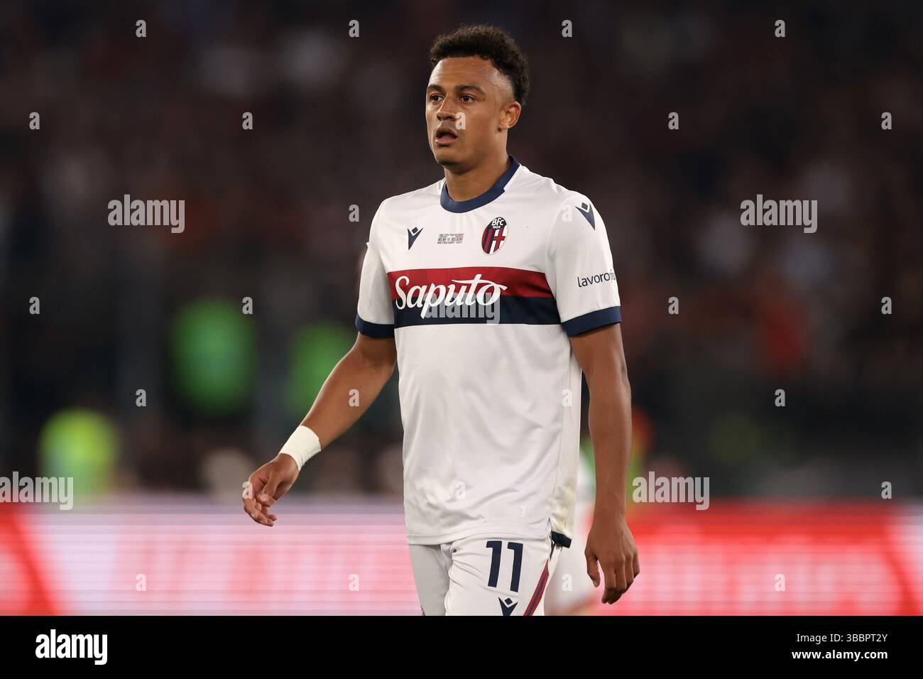 Rom, Italien. Mai 2025. Dan Ndoye vom FC Bologna beim Finale des AC Milan gegen Bologna Coppa Italia im Stadio Olimpico in Rom. Der Bildnachweis sollte lauten: Jonathan Moscrop/Sportimage Credit: Sportimage Ltd/Alamy Live News Stockfoto