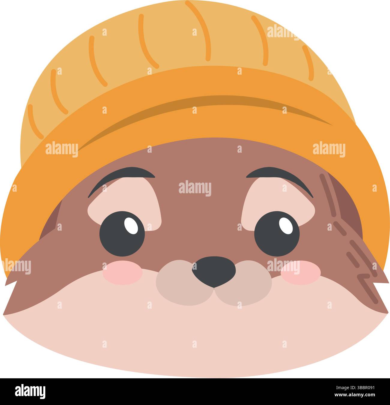 Otter-Gesicht mit gelbem Hut. Vektorabbildung Stock Vektor