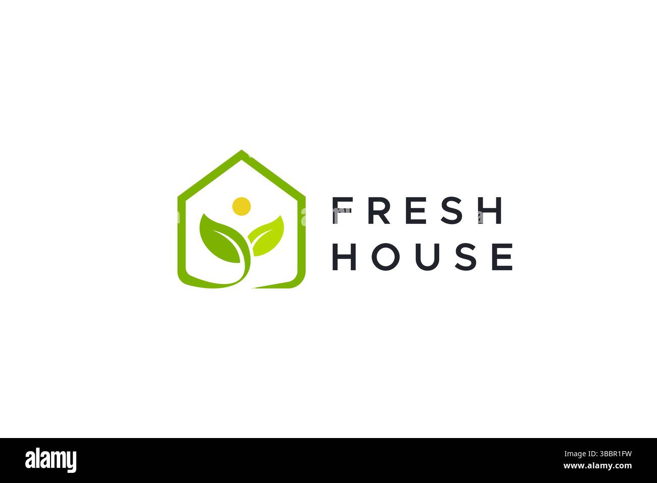 Fresh House Green Health Natural Environment Logo. Business Immobilien, Immobilien und Wohnen Eco gesunder Lebensstil. Stock Vektor