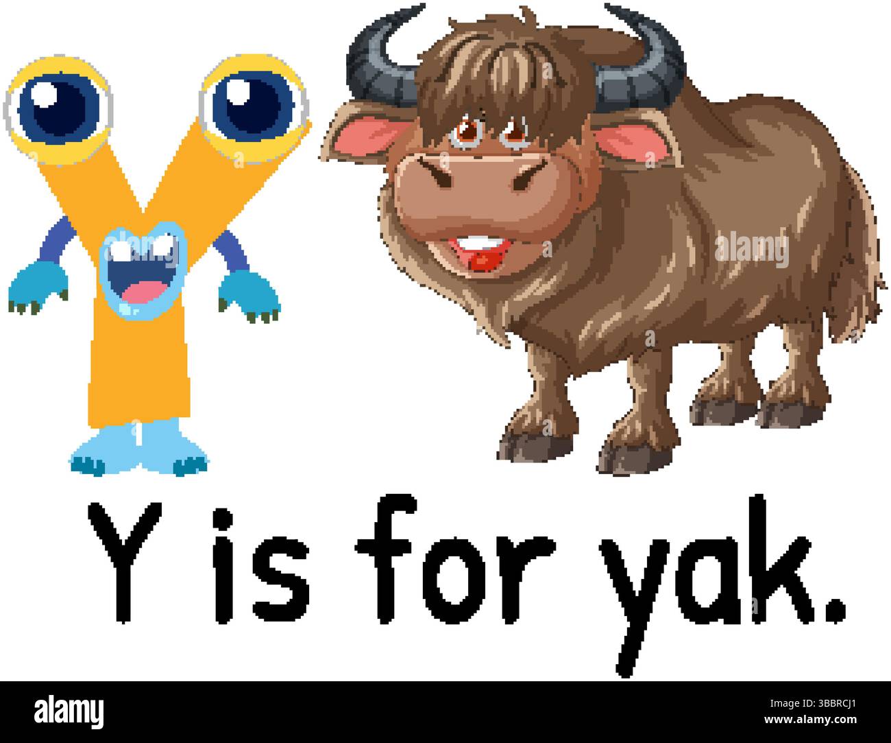 Verspielte Vektor-Illustration des Buchstaben Y und ein Yak, lebendige Farben, lehrreiches Thema Stock Vektor